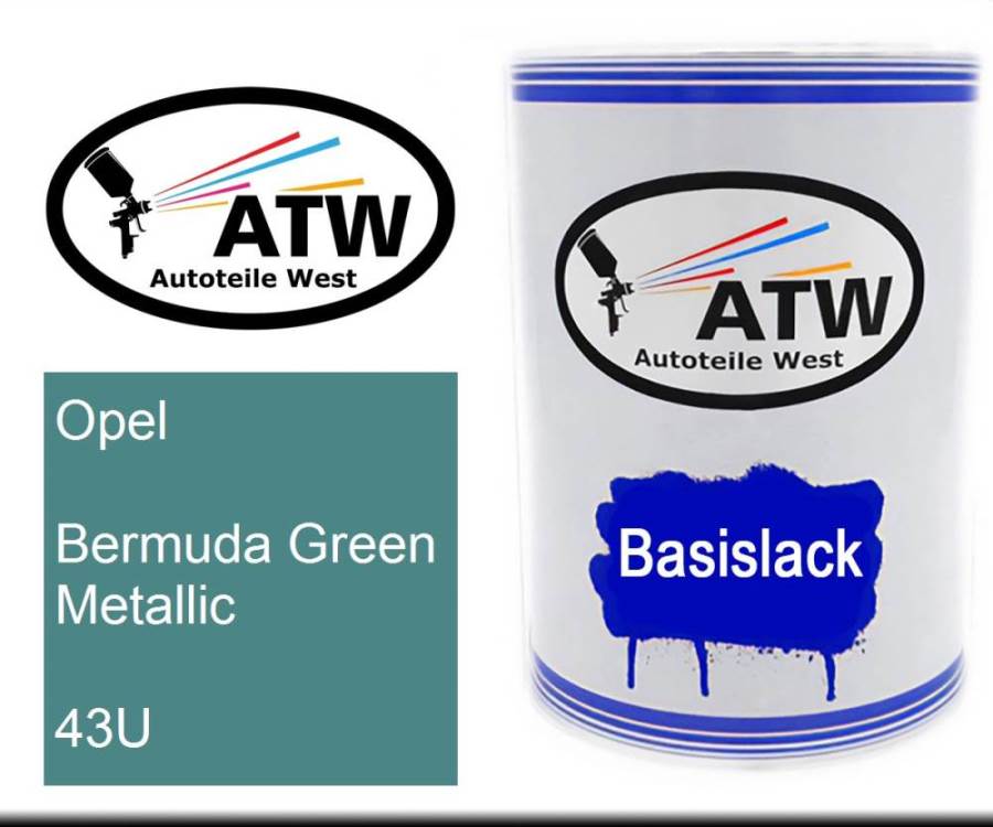 Opel, Bermuda Green Metallic, 43U: 500ml Lackdose, von ATW Autoteile West.